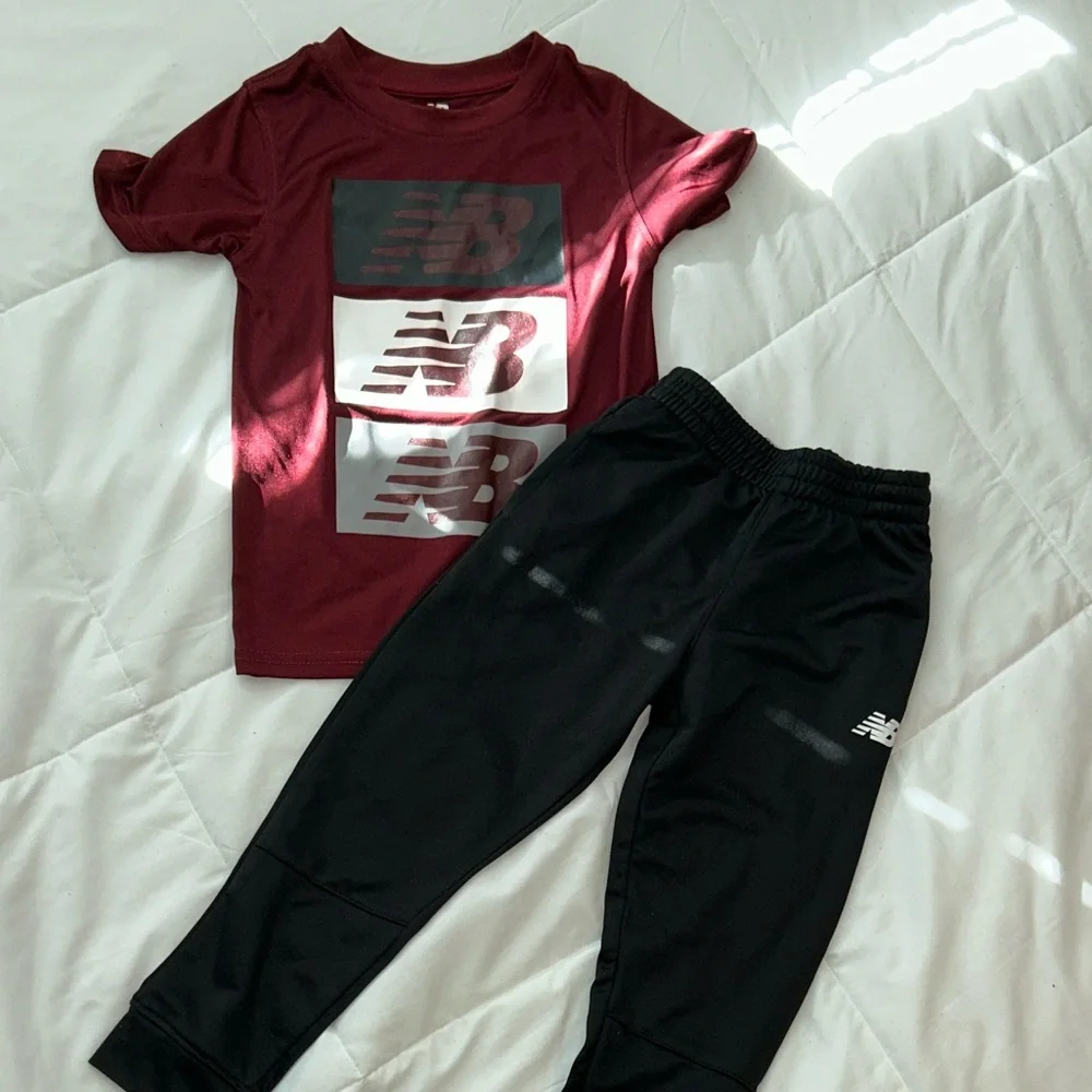 New Balance Burgundy Tee and Black Joggers Set